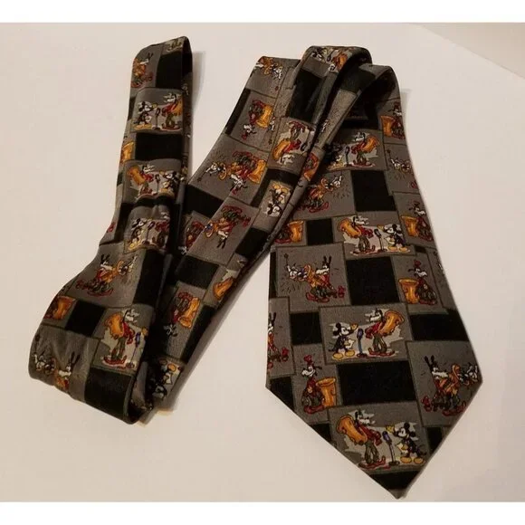 Mickey Unlimited Disney Micky Mouse Checked Black Gray Character Necktie Music - Picture 5 of 5
